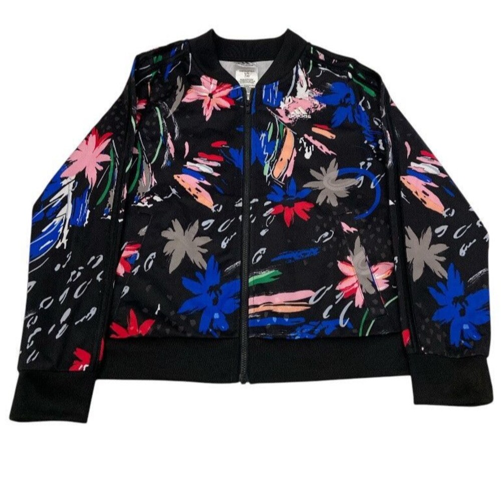 Adidas Sweatshirt Girl’s Large 14 Full Zip Tricot Track Floral Splatter Paint